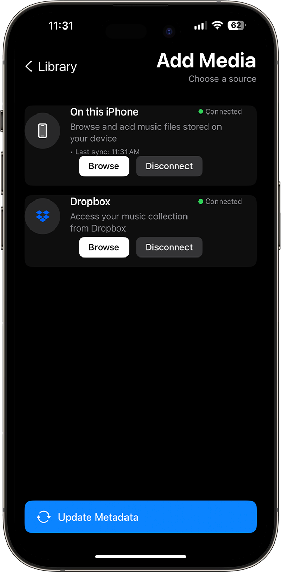 Artic Audio Sources interface