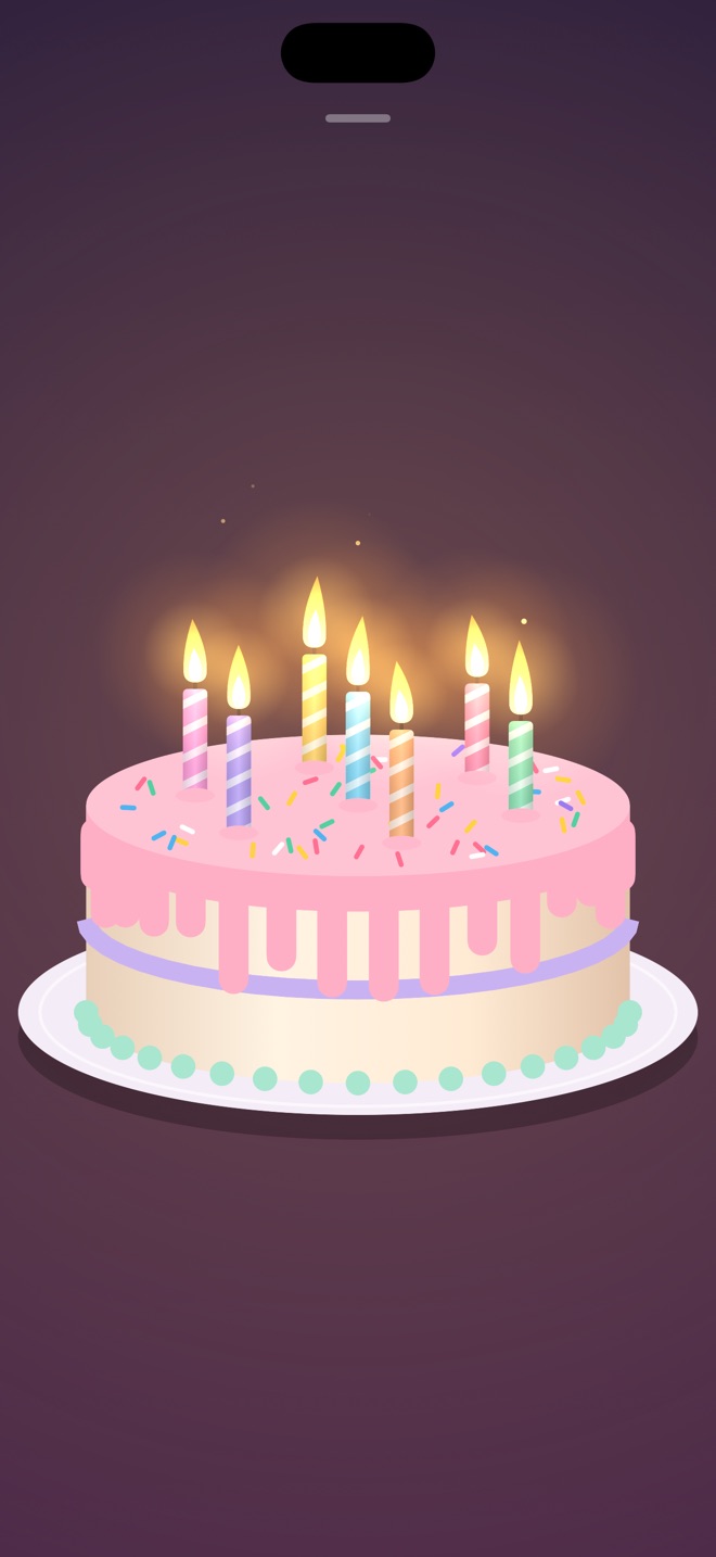 A birthday cake with colorful lit candles